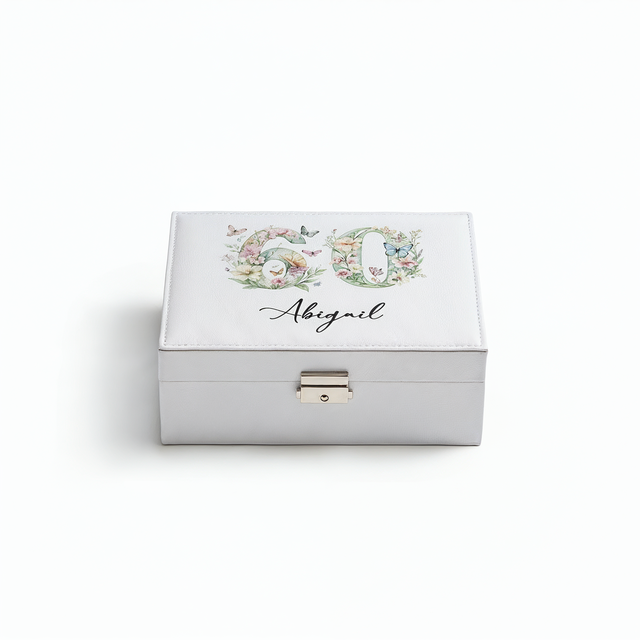 Personalised 60th Birthday Jewellery Box Gift For Her With Butterflies and Flowers