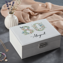 Personalised 80th Birthday Jewellery Box Gift For Her With Butterflies and Flowers
