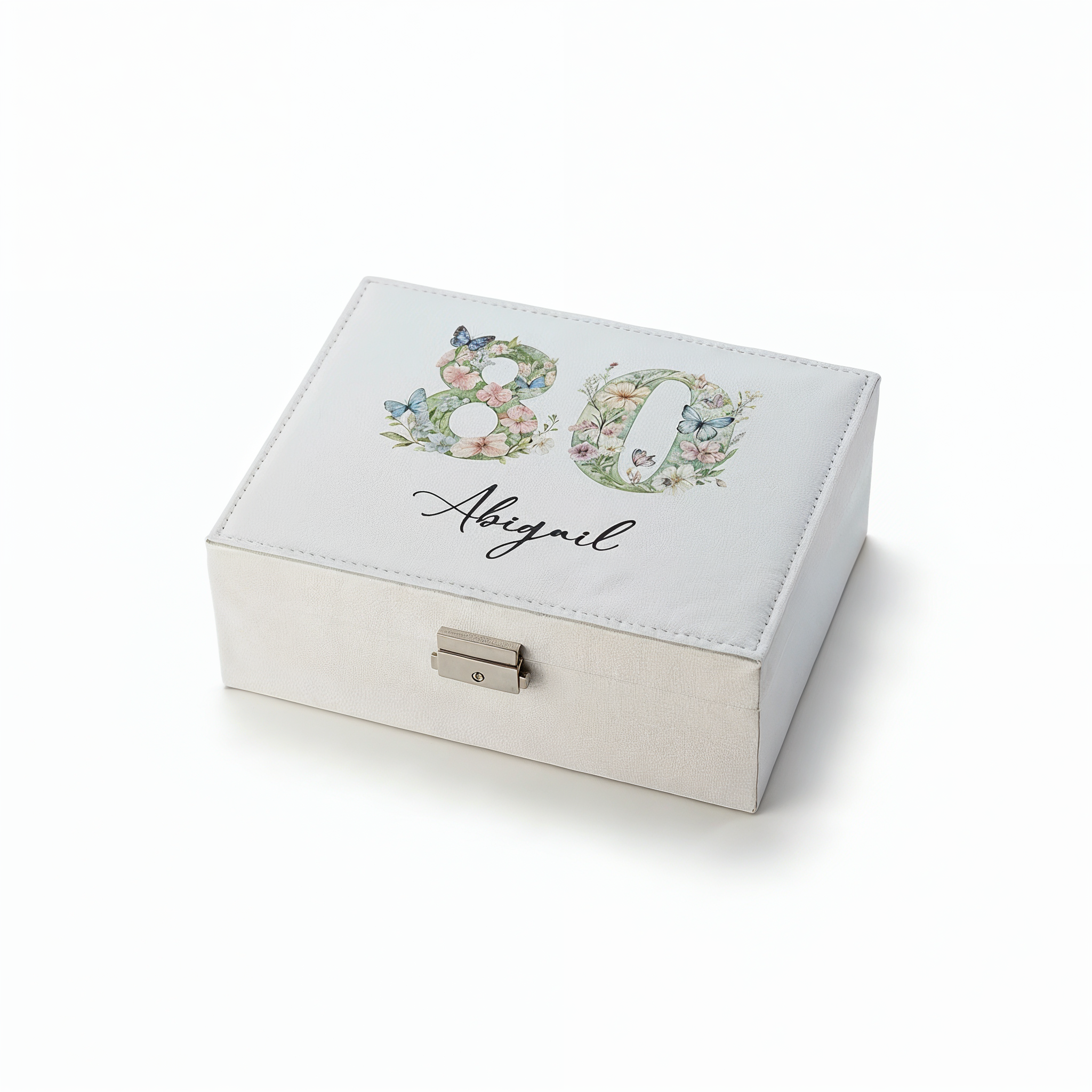 Personalised 80th Birthday Jewellery Box Gift For Her With Butterflies and Flowers