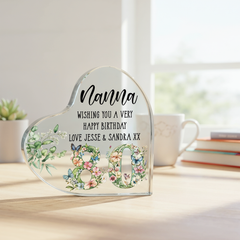 Personalised 80th Birthday Gift Heart Block in Silk Lined Gift Box With Flowers and Butterflies