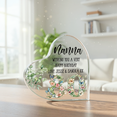 Personalised 80th Birthday Gift Heart Block in Silk Lined Gift Box With Flowers and Butterflies