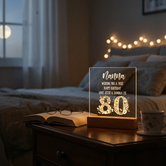 Personalised 80th birthday Gift For Her LED Light With Flowers and Butterflies