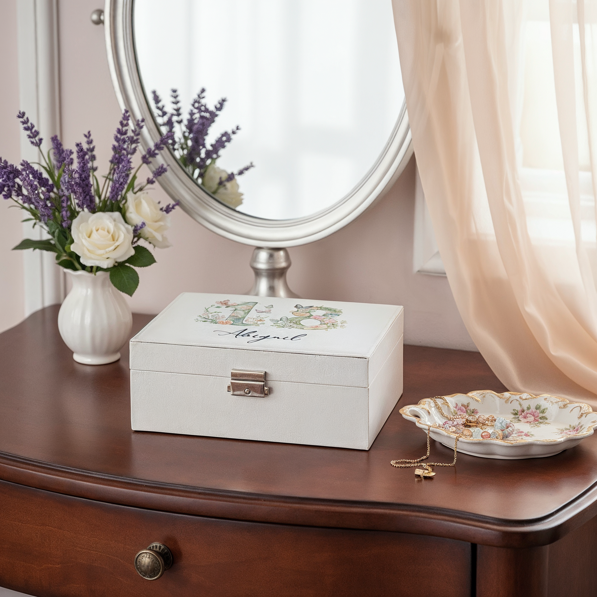 Personalised 18th Birthday Jewellery Box Gift For Her With Butterflies and Flowers