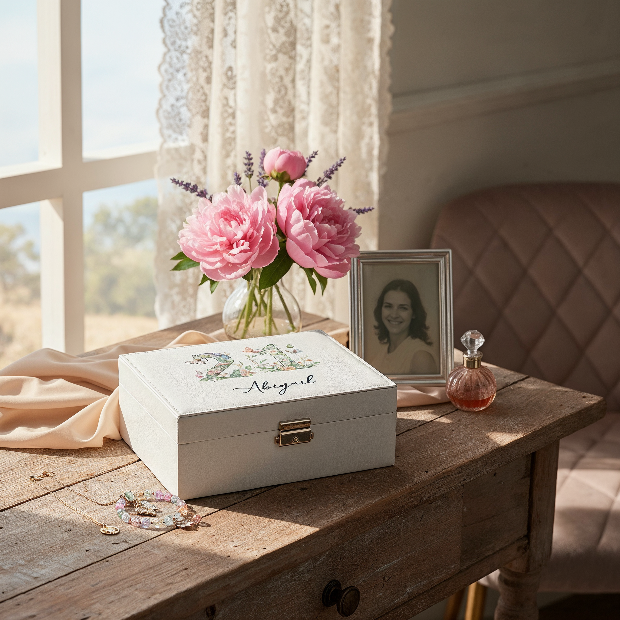 Personalised 21st Birthday Jewellery Box Gift For Her With Butterflies and Flowers