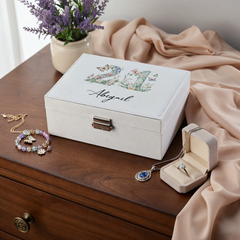 Personalised 21st Birthday Jewellery Box Gift For Her With Butterflies and Flowers