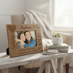 Personalised Sisters Butterfly Photo Picture Frame Oak Wood Finish Engraved Personalised Gifts ukgiftstoreonline 4 x 6 Inch