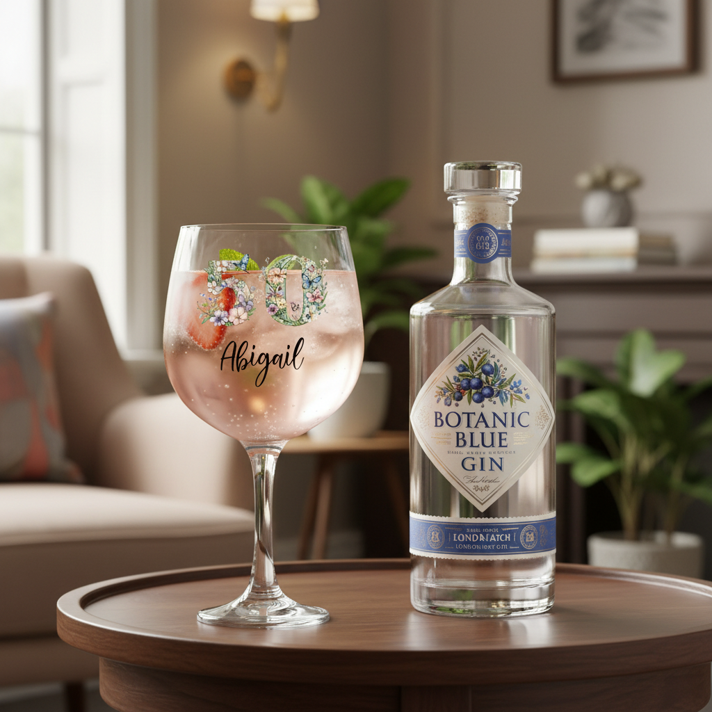 Personalised 50th Birthday Cocktail Gin Glass Gift For Her With Flowers and Butterflies