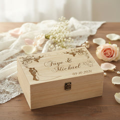 Personalised Large Wedding Floral Design Wooden Memories Keepsake Box Keepsake Memory Box Raised Words