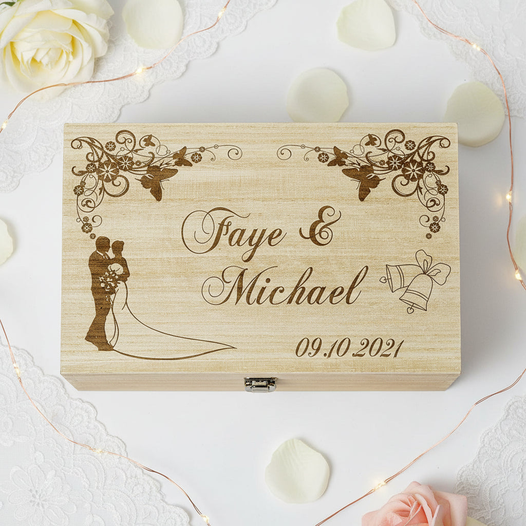 Personalised Large Wedding Floral Design Wooden Memories Keepsake Box Keepsake Memory Box Raised Words