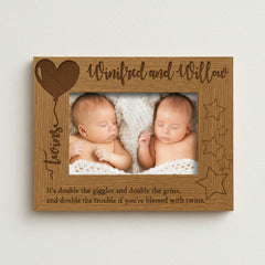 Personalised Twins Balloon Design Wooden Photo Frame Gift (4 x 6) Twins Photo Frame ukgiftstoreonline
