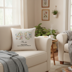 40th Birthday Gift For Her Personalised Cushion With Butterflies and Flowers Personalised Cushion Gifts ukgiftstoreonline