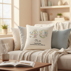 40th Birthday Gift For Her Personalised Cushion With Butterflies and Flowers Personalised Cushion Gifts ukgiftstoreonline