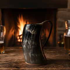 Handcrafted Viking Horn Mug with Handle: Norse Mead Cup 500-700ml