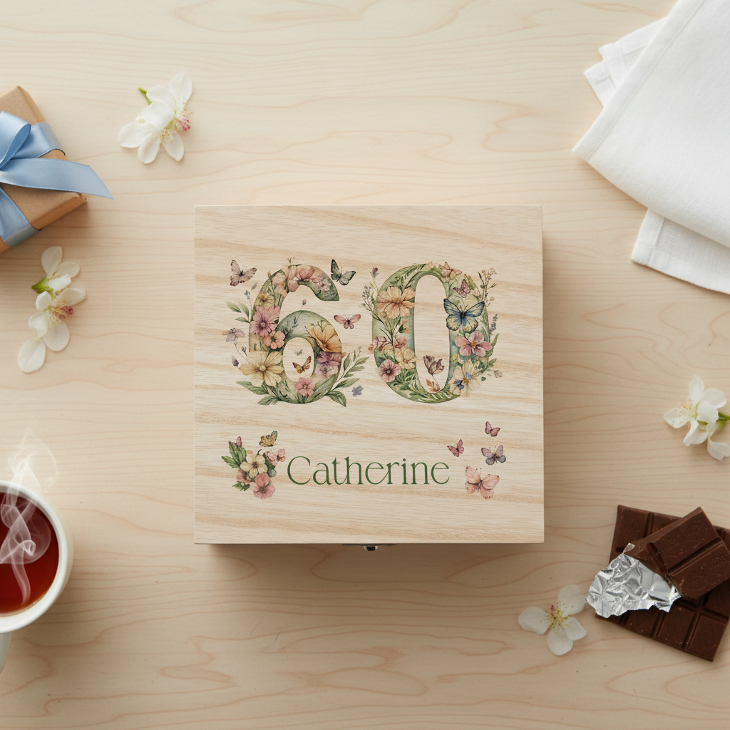 Personalised 60th Birthday Gift For Her Keepsake Memory Box With Butterflies and Flowers Keepsake Memory Box ukgiftstoreonline