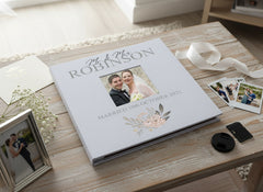Personalised Large Wedding Photo Album Self Adhesive Hardcover Linen Flower Design personalised photo album ukgiftstoreonline