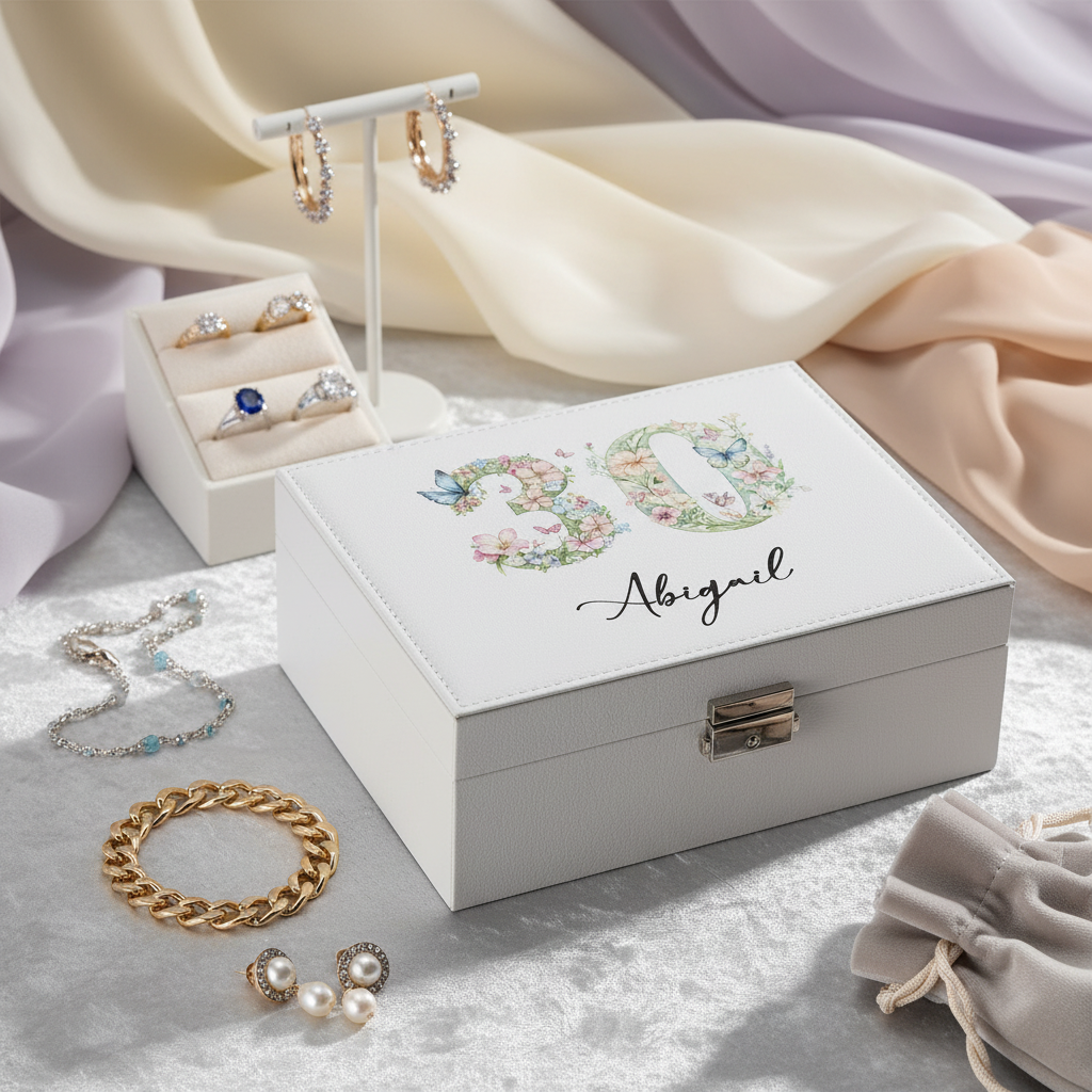 Personalised 30th Birthday Jewellery Box Gift For Her With Butterflies and Flowers