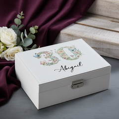 Personalised 30th Birthday Jewellery Box Gift For Her With Butterflies and Flowers