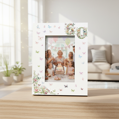 60th Birthday Photo Picture Frame Gift For Her With Butterflies and Flowers Photo Frame ukgiftstoreonline