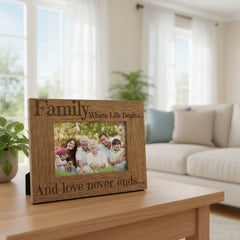 Family Where Life Begins and Love Never Ends Wooden Photo Frame Gift Family Photo frame ukgiftstoreonline