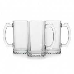 Set of Three Beer Mugs, 15cm Height, 11cm Width, Nucleated Base, Heavy Weight, Comfortable Handle, Gift for Men Milk, Juice, Bar, Beverages