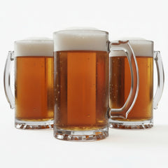 Set of Three Beer Mugs, 15cm Height, 11cm Width, Nucleated Base, Heavy Weight, Comfortable Handle, Gift for Men Milk, Juice, Bar, Beverages