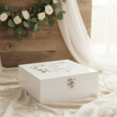 Personalised Luxury Wooden Wedding Box Keepsakes With Watercolour Floral Heart Keepsake Wooden Box ukgiftstoreonline