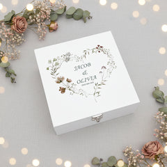 Personalised Luxury Wooden Wedding Box Keepsakes With Watercolour Floral Heart Keepsake Wooden Box ukgiftstoreonline