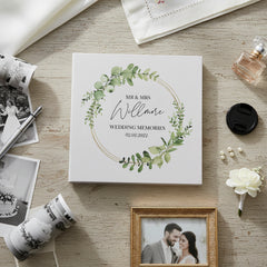 Personalised Large Wedding Photo Album Gift Linen Cover Eucalyptus Wreath Linen Photo Album ukgiftstoreonline