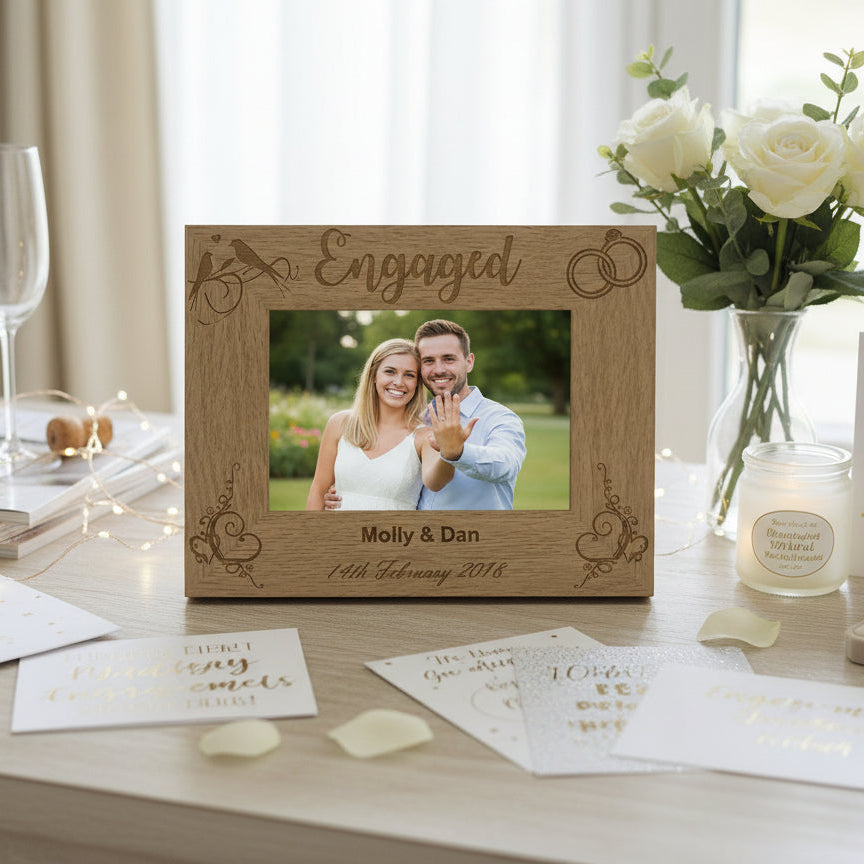 Personalised Engagement Engraved Wooden Photo Frame Gift Engagement Photo Frame ukgiftstoreonline