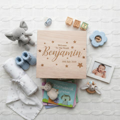 Personalised Baby Engraved Wooden Keepsake Box Gift Welcome to The World