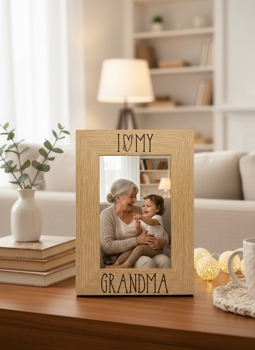 I heart my Grandma Engraved Wooden Love photo frame Grandma Photo Frame ukgiftstoreonline 4 x 6 Inch