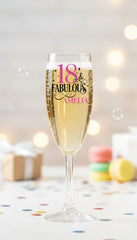 Personalised Fabulous Any Age and Name Champagne Prosecco Glass For Her 18th, 21st, 30th, 40th, 50th, 60th