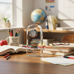 Personalised Teacher Crystal Glass Clock Gift With Floral Books For End Of Year Personalised Crystal Glass ukgiftstoreonline