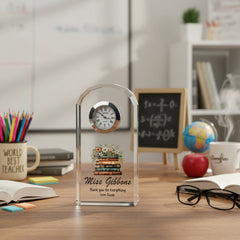 Personalised Teacher Crystal Glass Clock Gift With Floral Books For End Of Year Personalised Crystal Glass ukgiftstoreonline