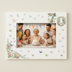 70th Birthday Photo Picture Frame Gift For Her With Butterflies and Flowers Photo Frame ukgiftstoreonline