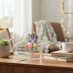 Personalised 50th Birthday Balloon Heart Block In Gift Box Personalised Plaque Gift ukgiftstoreonline