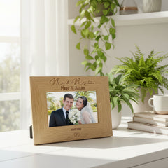 Mr and Mrs Love Heart Wedding Photo Frame Gift Landscape Engraved Wooden wedding photo frame ukgiftstoreonline