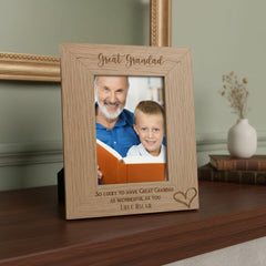 Personalised Great Grandad Love Heart Engraved Portrait Photo Frame Gift personalised photo frames ukgiftstoreonline
