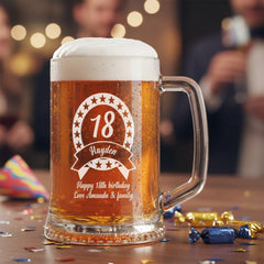 Personalised Engraved Pint Glass Tankard – Birthday Gift For Son (18th To 70th)