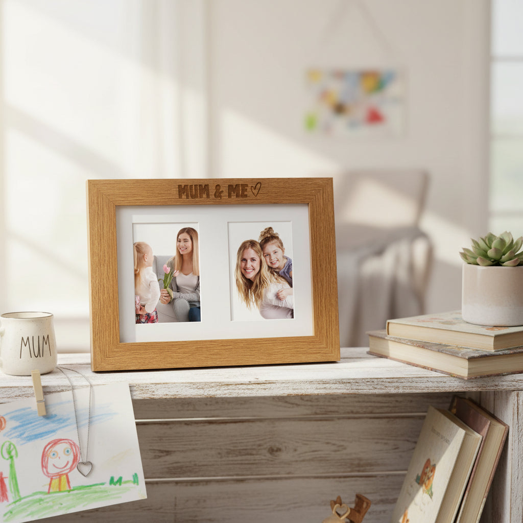 Mum and Me Engraved Wooden Double Photo Picture Frame 6x4 Inch Gift Photo Frame ukgiftstoreonline