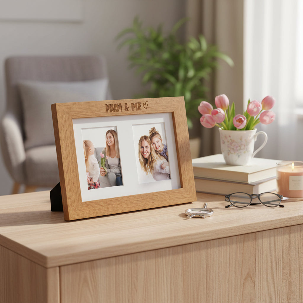 Mum and Me Engraved Wooden Double Photo Picture Frame 6x4 Inch Gift Photo Frame ukgiftstoreonline