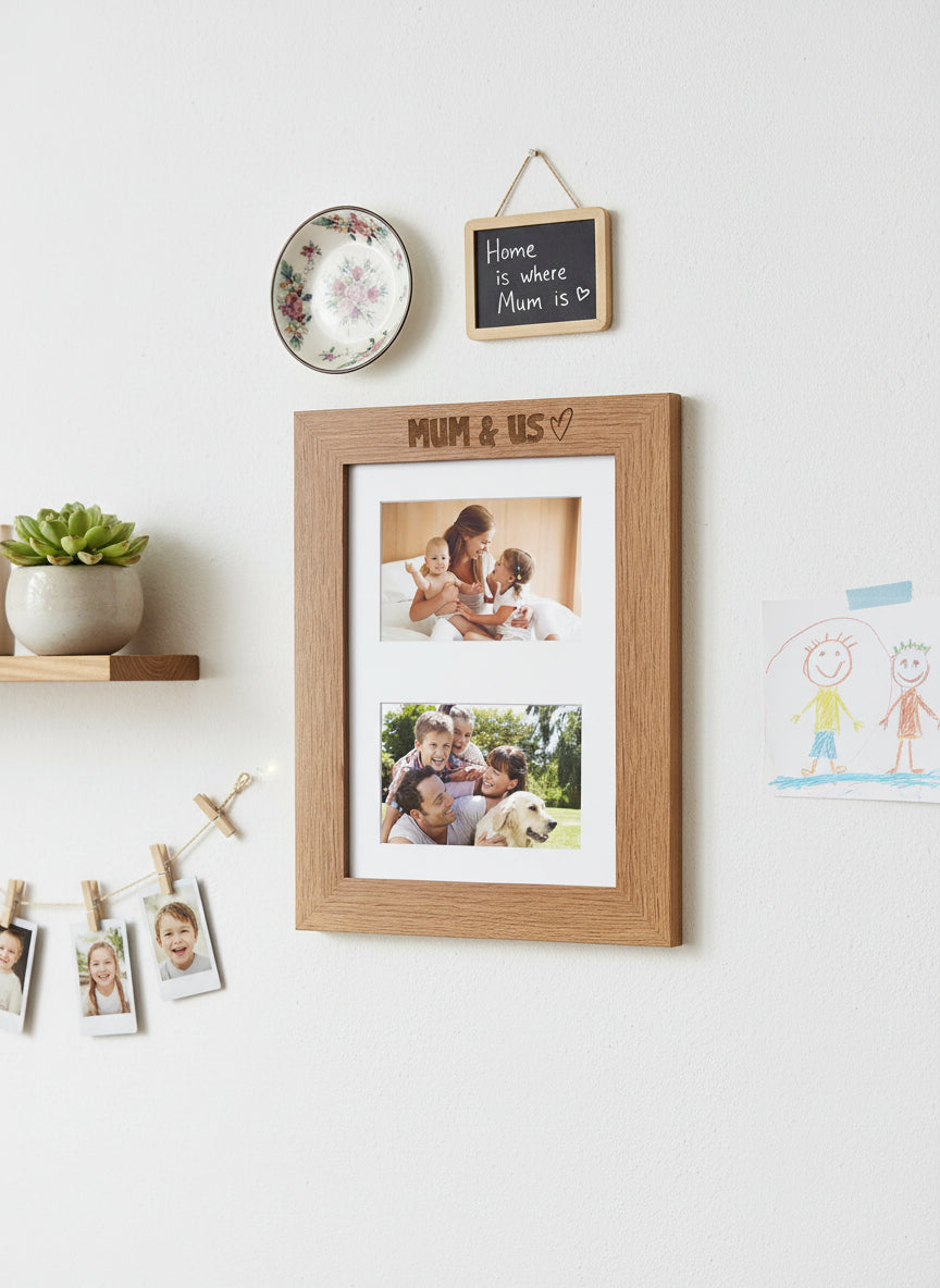Mum and Us Photo Engraved Wooden Double Picture Frame 6x4 Inch Landscape Photo Frame ukgiftstoreonline