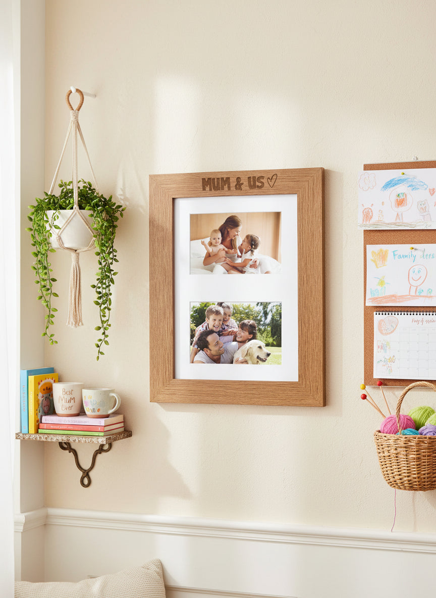 Mum and Us Photo Engraved Wooden Double Picture Frame 6x4 Inch Landscape Photo Frame ukgiftstoreonline
