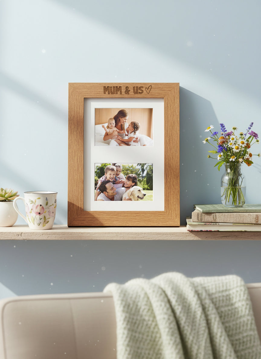 Mum and Us Photo Engraved Wooden Double Picture Frame 6x4 Inch Landscape Photo Frame ukgiftstoreonline