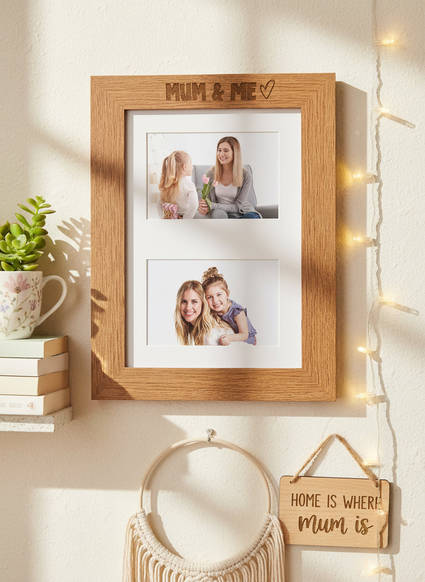 Mum and Me Engraved Wooden Double Photo Picture Frame 6x4 Inch For Mothers Day or Birthdays Photo Frame ukgiftstoreonline