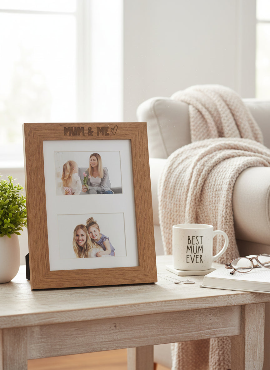 Mum and Me Engraved Wooden Double Photo Picture Frame 6x4 Inch For Mothers Day or Birthdays Photo Frame ukgiftstoreonline