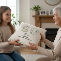 60th Birthday Gift For Her Personalised Cushion With Butterflies and Flowers Personalised Cushion Gifts ukgiftstoreonline