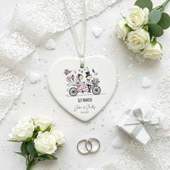 Personalised Just Married Wedding porcelain heart gift with ribbon Personalised Heart Gifts ukgiftstoreonline
