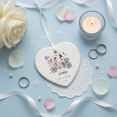 Personalised Just Married Wedding porcelain heart gift with ribbon Personalised Heart Gifts ukgiftstoreonline