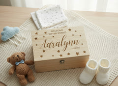 Personalised Engraved Large Baby Memories Keepsake Box Welcome To The World Keepsake Memory Box Raised Words